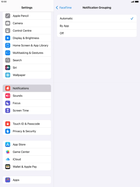 Press the required setting.