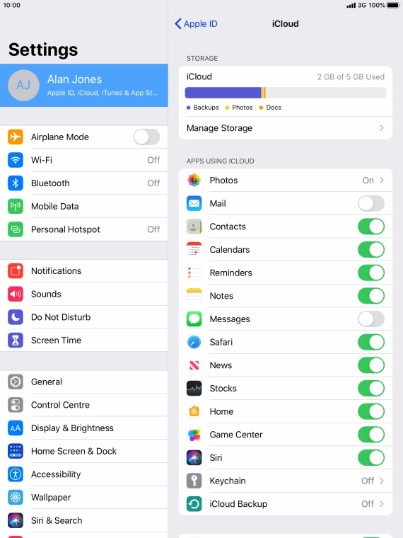 Press iCloud Backup.