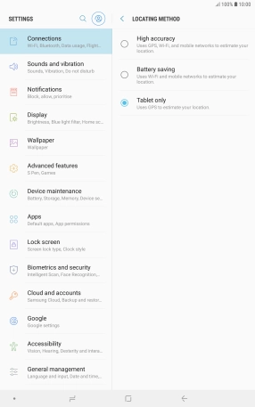 If you select High accuracy, your tablet can find your exact position using the GPS satellites, the mobile network and nearby Wi-Fi networks. Satellite-based GPS requires a clear view of the sky.