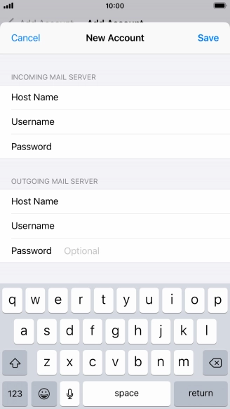 Press Password and key in the password for your email account. Please note that if you're using Vodafone's outgoing server, leave the password field empty.