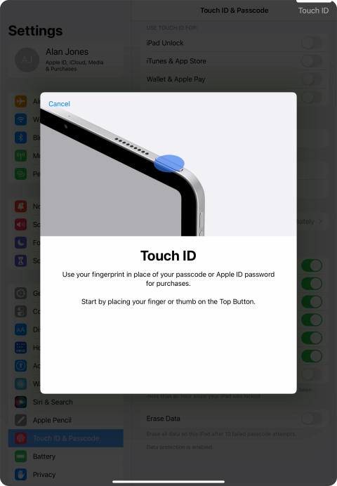 Follow the instructions on the screen to add your fingerprint. If you haven't previously selected a lock code, key in a code of your own choice twice.
