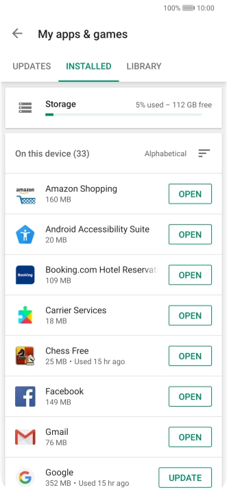 Press the required app.