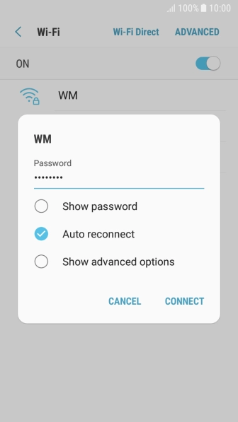 Key in the password for the Wi-Fi network and press CONNECT.