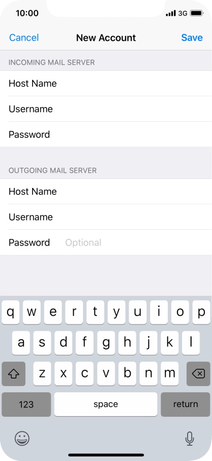 Press Password and key in the password for your email account. Please note that if you're using Vodafone's outgoing server, leave the password field empty.