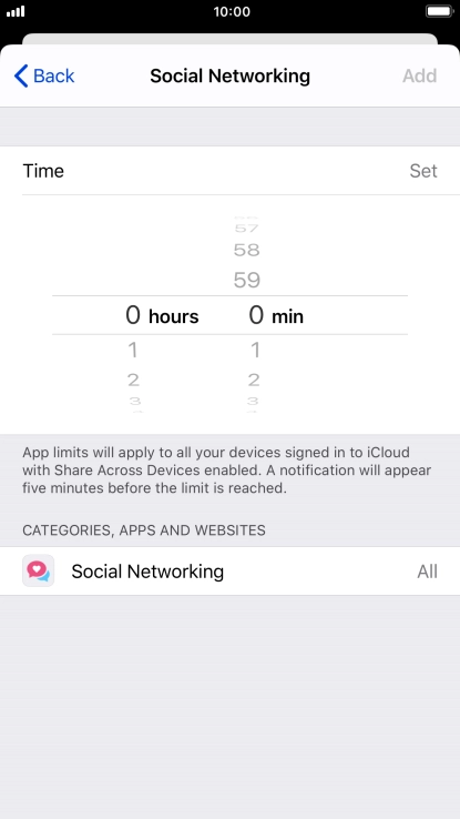 Set the required time limit for use of the selected category.