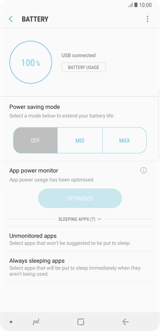 Press the required setting.
