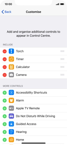 Press the delete icon next to the required function to remove it from Control Centre.