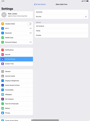 Press the required setting to select which contacts can call you even though Do Not Disturb is turned on.