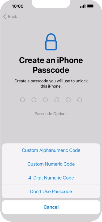 Follow the instructions on the screen to turn on use of phone lock code or press Don't Use Passcode.
