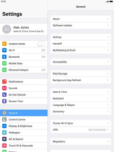 Press Software Update. If a new software version is available, it's displayed. Follow the instructions on the screen to update the tablet software.