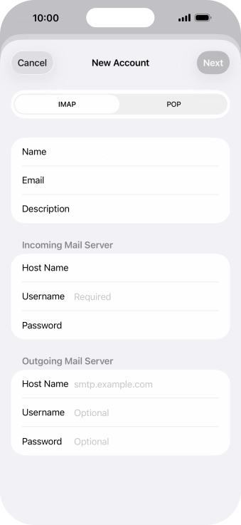 Press Username and key in the username for your email account.