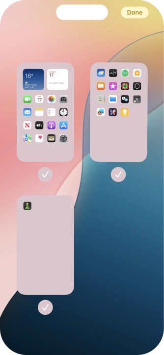 Press the fields below the required home screen pages to select or deselect them.