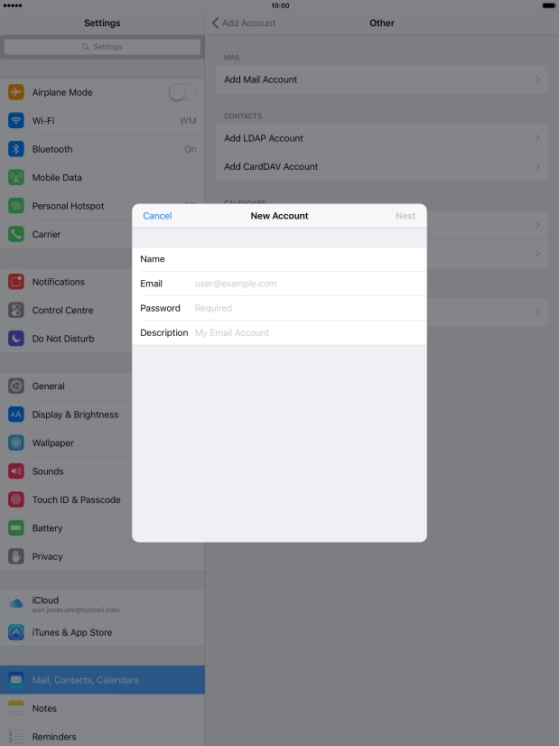 Press Email and key in your email address.