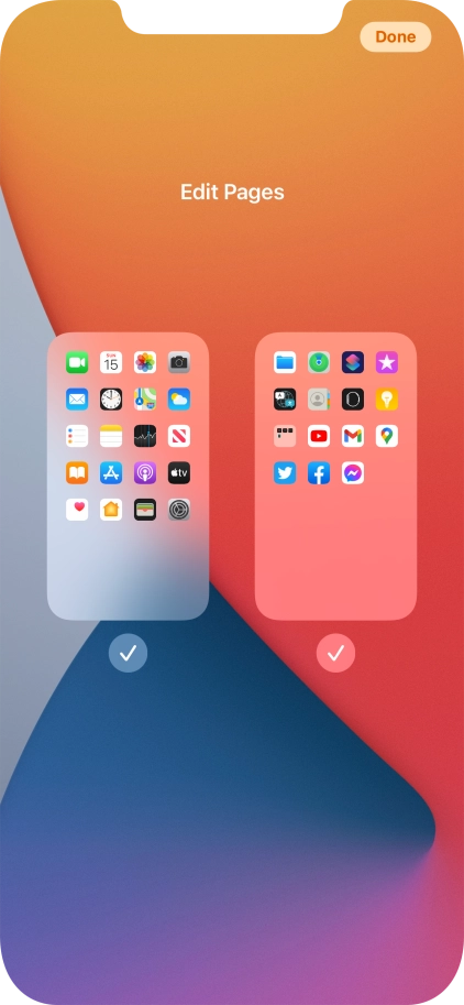 Press the fields below the required home screens to select or deselect them.