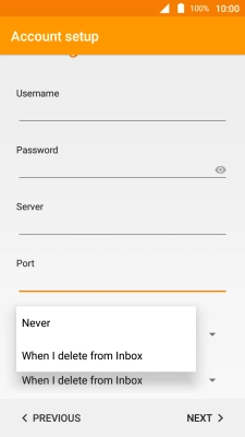 Press Never to keep email messages on the server when you delete them on your phone.