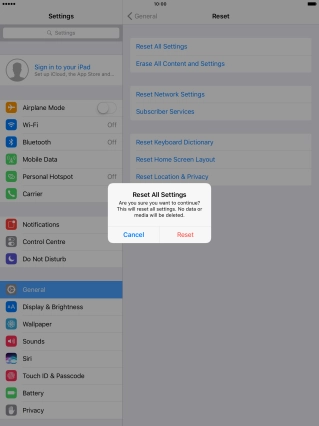 Press Reset. Wait a moment while the factory default settings are restored. 
Follow the instructions on the screen to set up your tablet and prepare it for use.