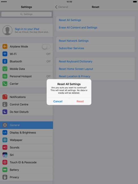 Press Reset. Wait a moment while the factory default settings are restored. 
Follow the instructions on the screen to set up your tablet and prepare it for use.