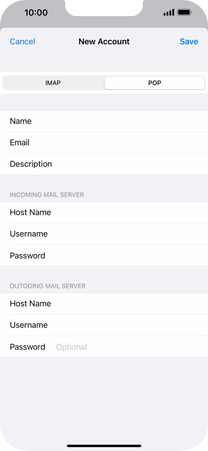 Press Password and key in the password for your email account. Please note that if you're using Vodafone's outgoing server, leave the password field empty.