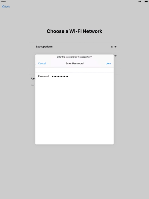Key in the password for the Wi-Fi network and press Join.
