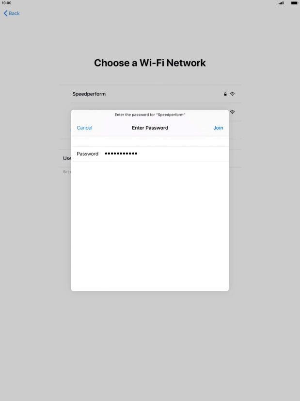 Key in the password for the Wi-Fi network and press Join.