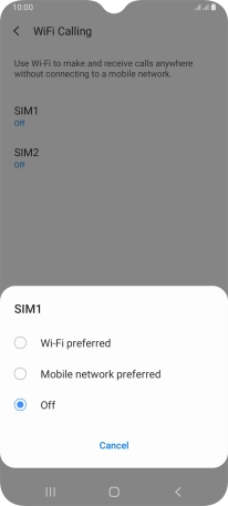Press the required setting to turn the function on or off.