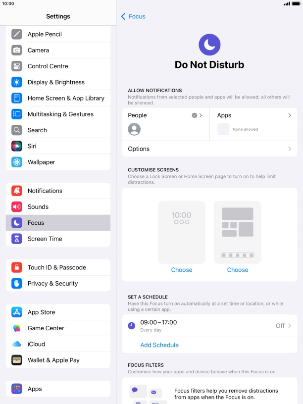 Press People and follow the instructions on the screen to select which contacts you would like to receive calls and notifications from when Do Not Disturb is turned on.
