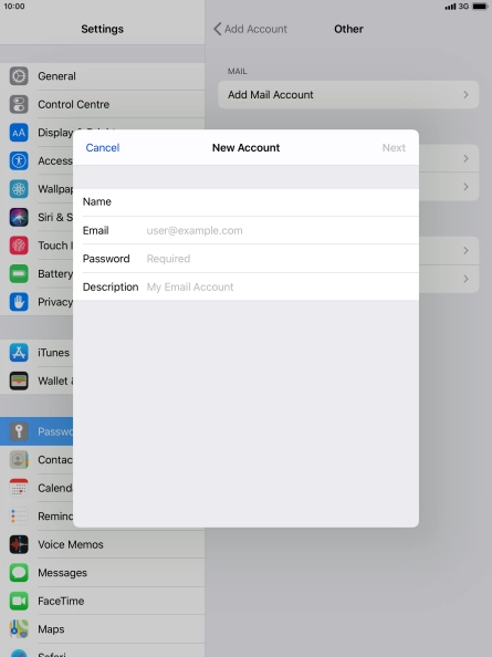 Press Email and key in your email address.