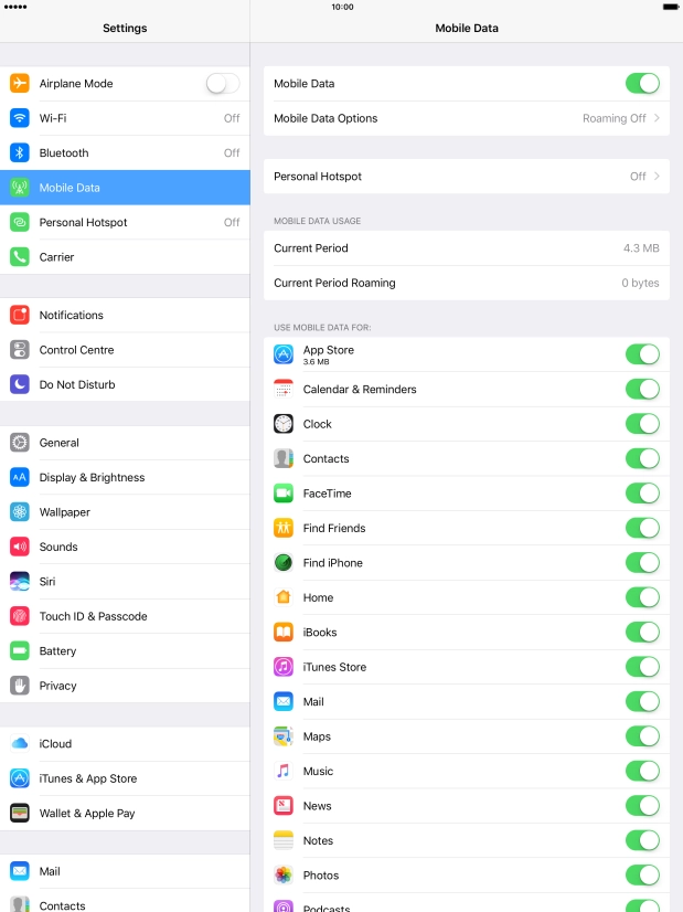 Press Mobile Data Options.