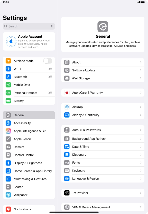 Press Apple Account.