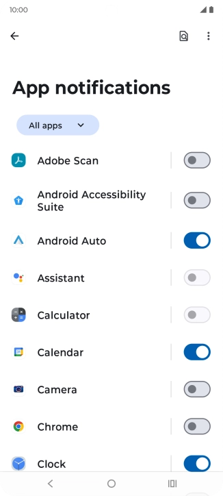 Press the indicators next to the required apps to turn the function on or off.