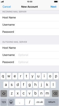 Press Username and key in the username for your email account. Please note that if you're using Vodafone's outgoing server, you have to leave the username and password fields empty.