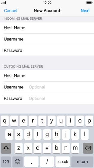 Press Username and key in the username for your email account. Please note that if you're using Vodafone's outgoing server, you have to leave the username and password fields empty.