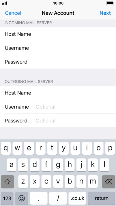 Press Username and key in the username for your email account. Please note that if you're using Vodafone's outgoing server, leave the username field empty.