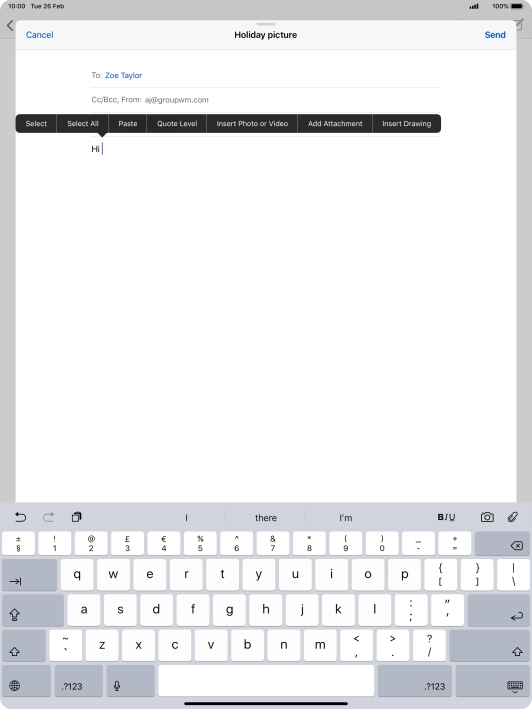 Press Insert Photo or Video and follow the instructions on the screen to attach a picture or a video clip.