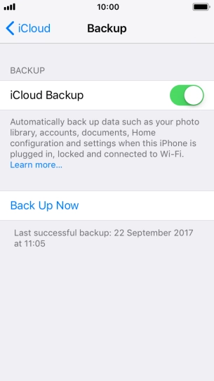 Press Back Up Now and wait while the phone memory is backed up.