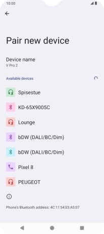 Press the required Bluetooth device and follow the instructions on the screen to pair the device with your phone.