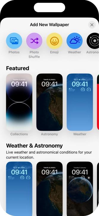 Press the required category and follow the instructions on the screen to select the required background image.