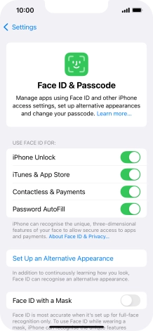 Press the indicators next to the required settings to turn them on or off.