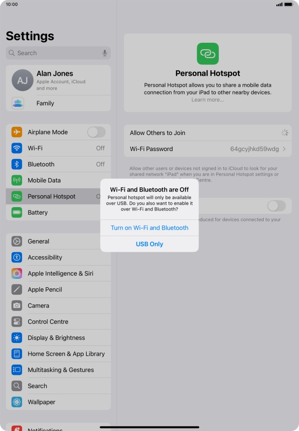 If Wi-Fi is turned off, press Turn on Wi-Fi and Bluetooth.
