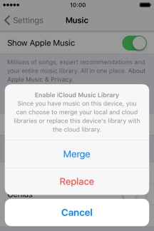 Press Merge to merge the music library on your phone with the iCloud Music Library.