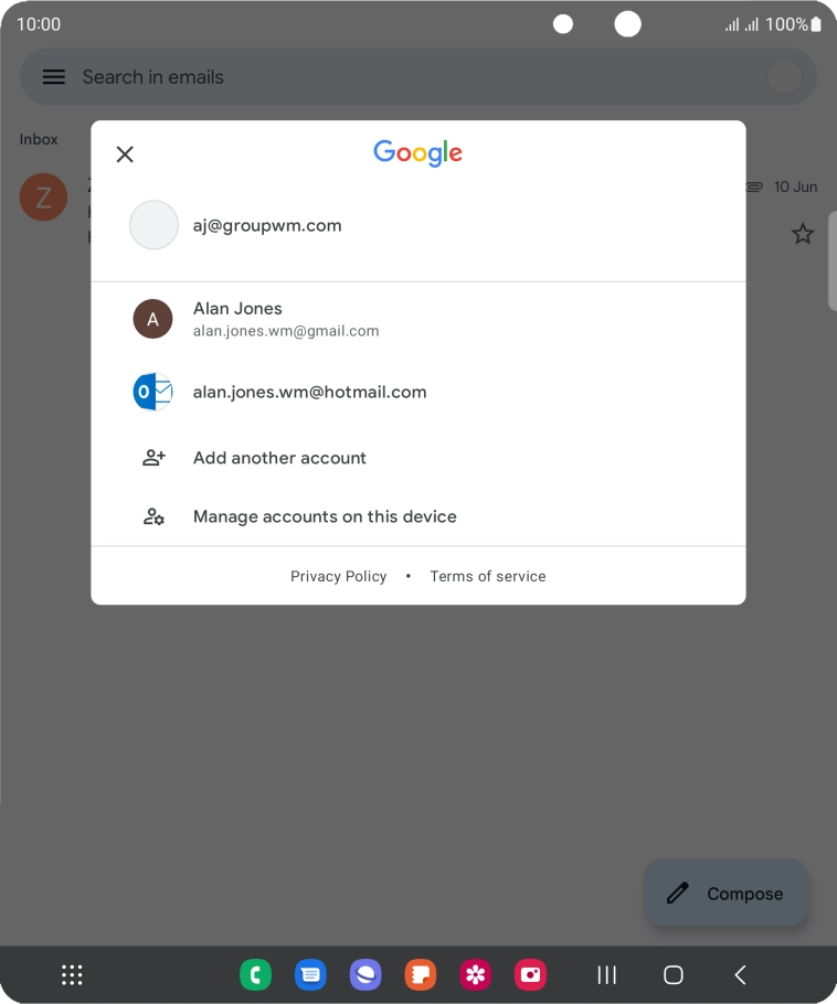 Press the required email account.