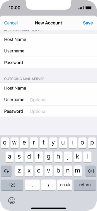 Press Username and key in the username for your email account. Please note that if you're using Vodafone's outgoing server, leave the username field empty.