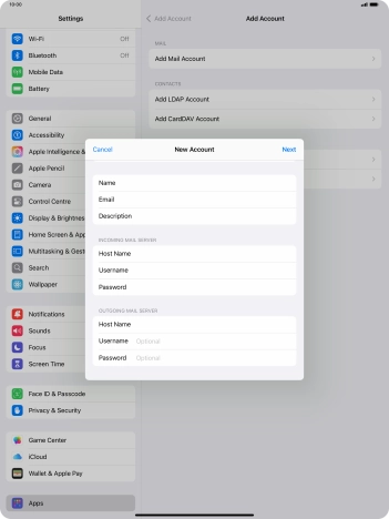 Press Username and key in the username for your email account. Please note that if you're using Vodafone's outgoing server, leave the username field empty.