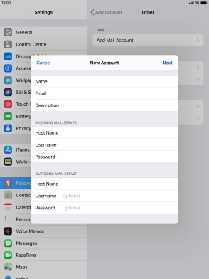 Press Username and key in the username for your email account. Please note that if you're using Vodafone's outgoing server, leave the username field empty.