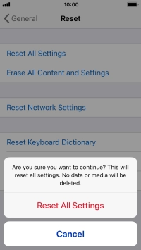 Press Reset All Settings. Wait a moment while the factory default settings are restored. Follow the instructions on the screen to set up your phone and prepare it for use.
