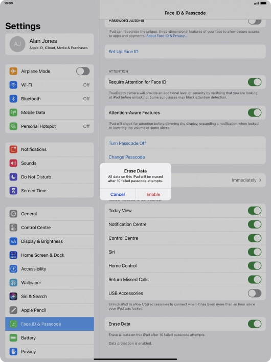 If you turn on the function, press Enable.