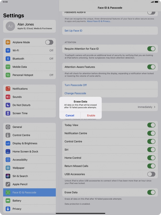 If you turn on the function, press Enable.