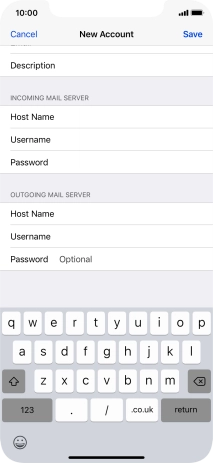 Press Password and key in the password for your email account. Please note that if you're using Vodafone's outgoing server, leave the password field empty.