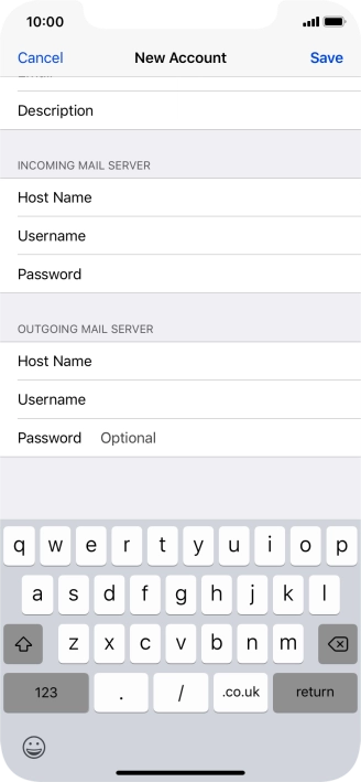 Press Password and key in the password for your email account. Please note that if you're using Vodafone's outgoing server, leave the password field empty.