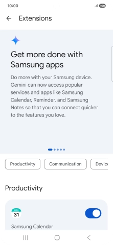 Press the indicator next to the required extension to turn on the function.